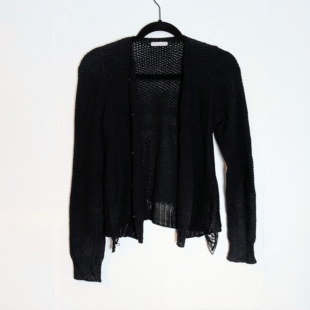 Casmari Hand Loomed Asymmetrical Cardigan Sweater Size S Black Edgy